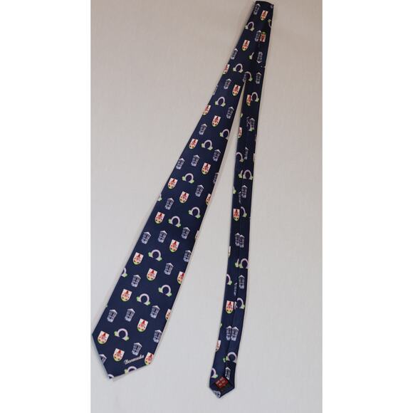 Museum Artifacts All Silk Mens Neck Tie Bermuda Style #2 Navy Multicolor - Picture 3 of 6